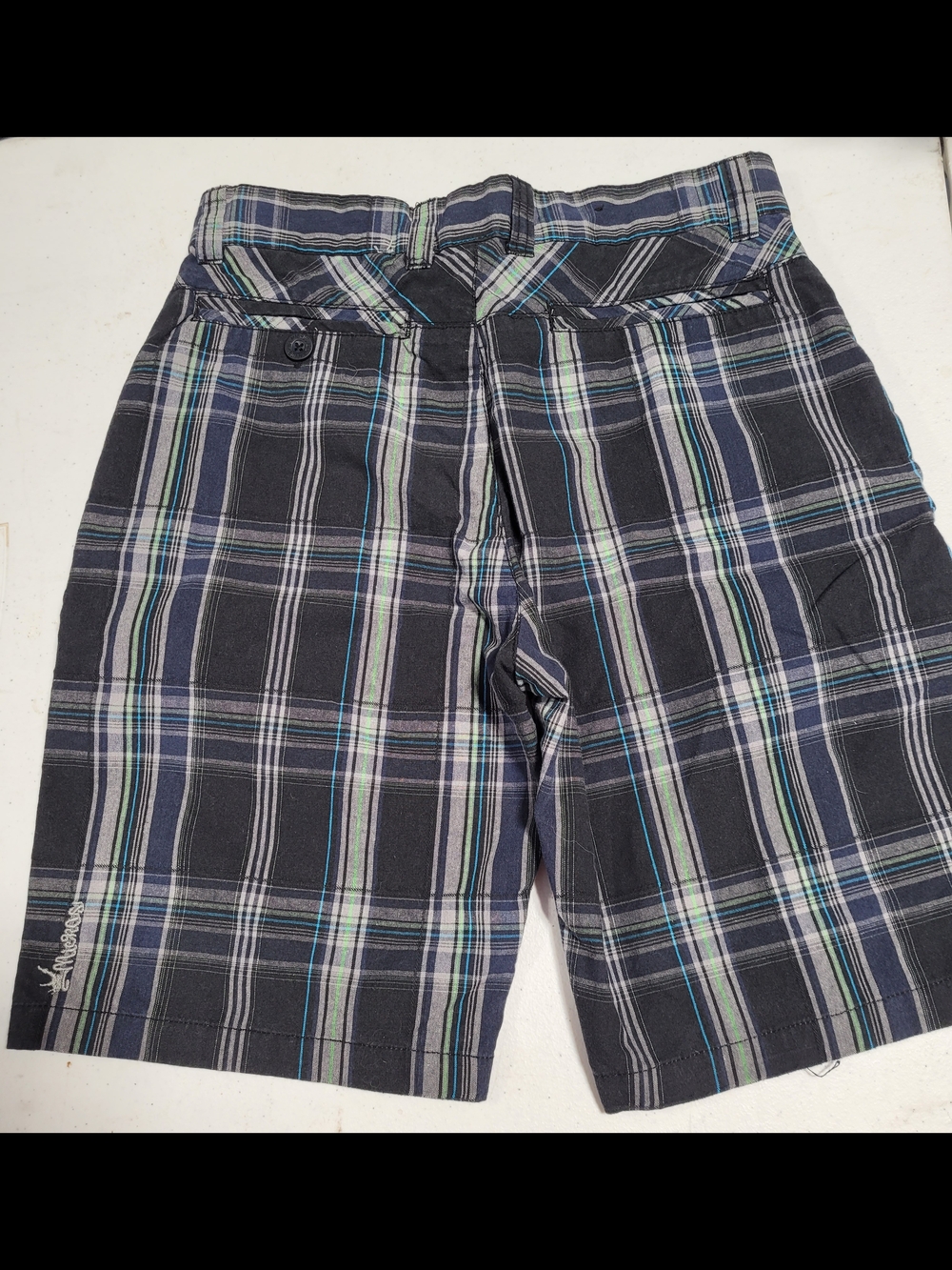Micros Plaid Flat-Front Kids Shorts in Black, Blue & Green - Picture 3 of 4